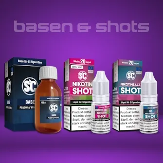 Nikotinfreie Basen und Nikotinshots in 12 Varianten zum selber mischen von Liquids.