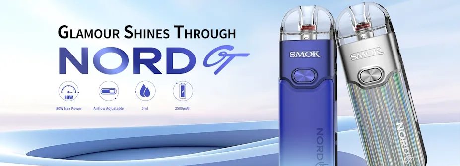 Die NORD GT von SMOK ist eine handliche E-Zigarette aus dem Bereich der offenen Pod-Systeme, die eine maximale Leistung von 80 Watt und eine Kapazität von 2.500 mAh bietet.